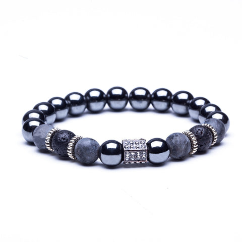 Lava Stone Beads Strand Bracelet for Men Crown Skull Pendant