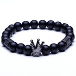 Lava Stone Beads Strand Bracelet for Men Crown Skull Pendant