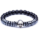 Lava Stone Beads Strand Bracelet for Men Crown Skull Pendant