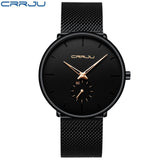 Crrju Men Casual Slim Mesh Steel Waterproof Sport Watch