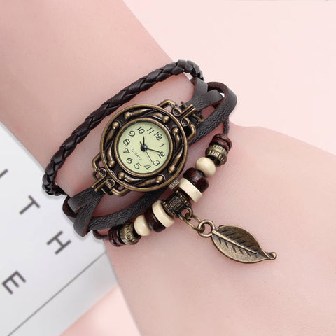 Multicolor Genuine Leather Vintage Quartz Watch/Bracelet