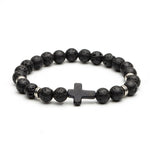 Black Nature Lava Stone Bead Cross Charm Bracelets For Men