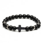 Black Nature Lava Stone Bead Cross Charm Bracelets For Men