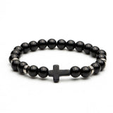 Black Nature Lava Stone Bead Cross Charm Bracelets For Men