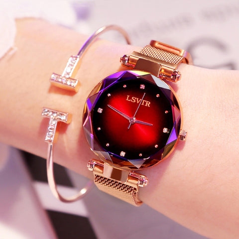 Luxury Rose Gold Magnet Waterproof  Women Watch