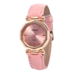 Women Leather Casual Quartz Crystal Wristwatch