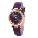 Women Leather Casual Quartz Crystal Wristwatch