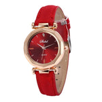 Women Leather Casual Quartz Crystal Wristwatch