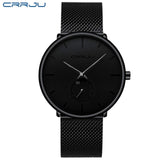 Crrju Men Casual Slim Mesh Steel Waterproof Sport Watch