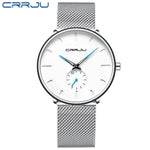 Crrju Men Casual Slim Mesh Steel Waterproof Sport Watch